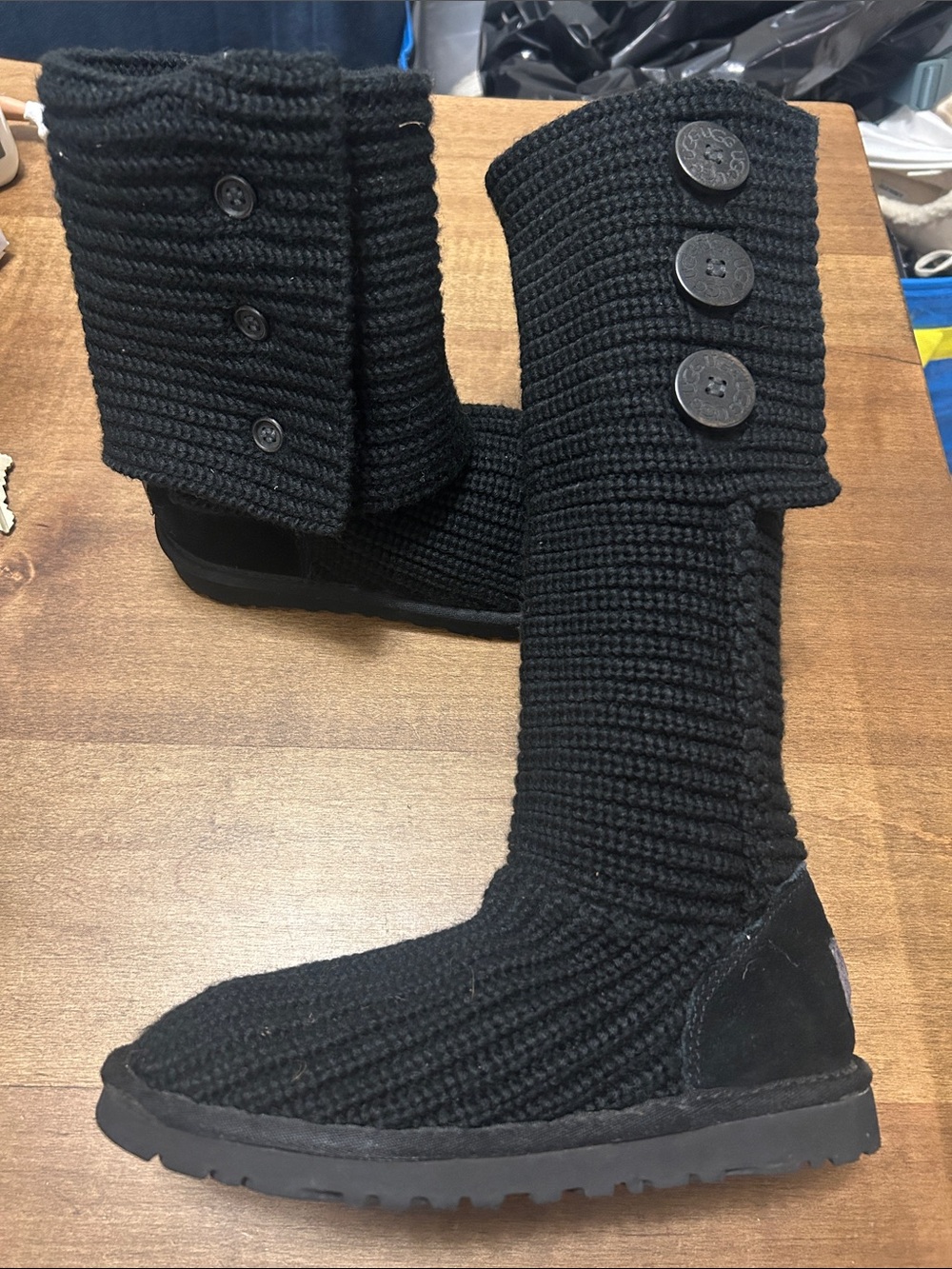UGG Black Knit Button Tall Booties